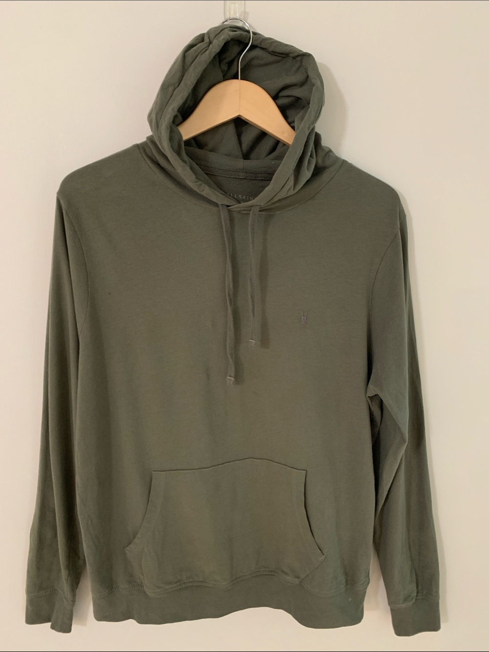 All Saints Men’s Brace OTH Hoody Pullover Ramskull Organic Cotton Green Size XL